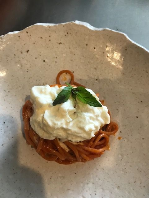 Pasta al Pomodoro with stracciatella and fresh basil. A Taste of Aromi with Chef Paolo Masciopinto.