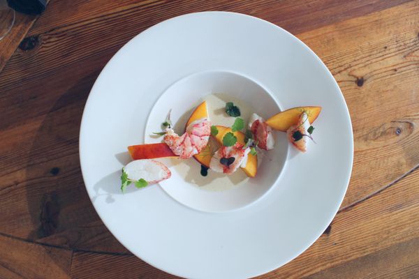 Lobster Salad with Peaches and Ajo Blanco. A Taste of Valentino Cucina Italiana with Chef Giovanni Rocchio.